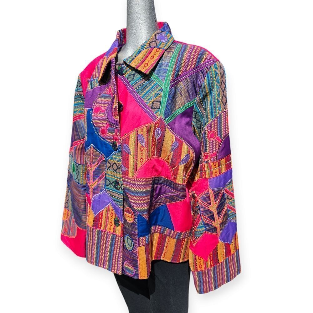 🎨 Vintage Embroidered Patchwork Jacket | Beaded | XL Statement Piece**